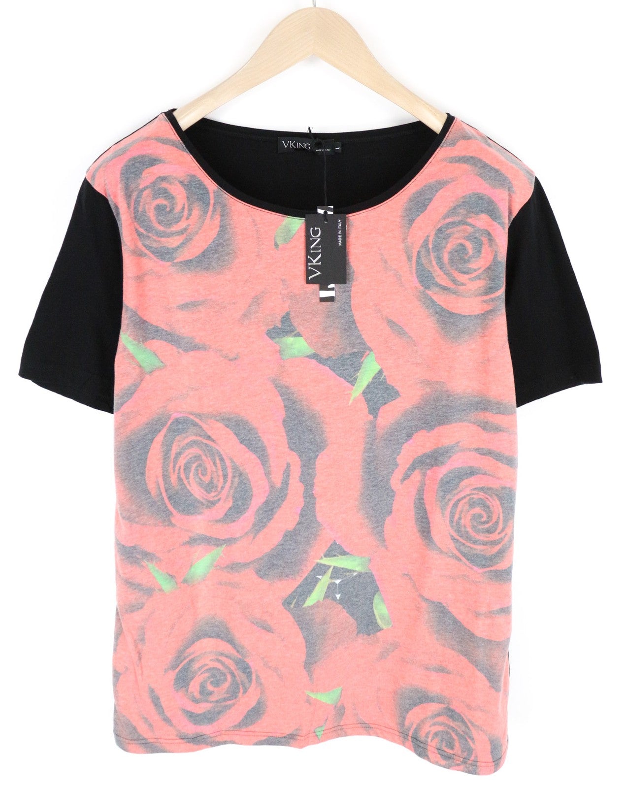 VKING Men's L Red Cotton Blend Rose Graphic Short Sleeve T-Shirt Pullover