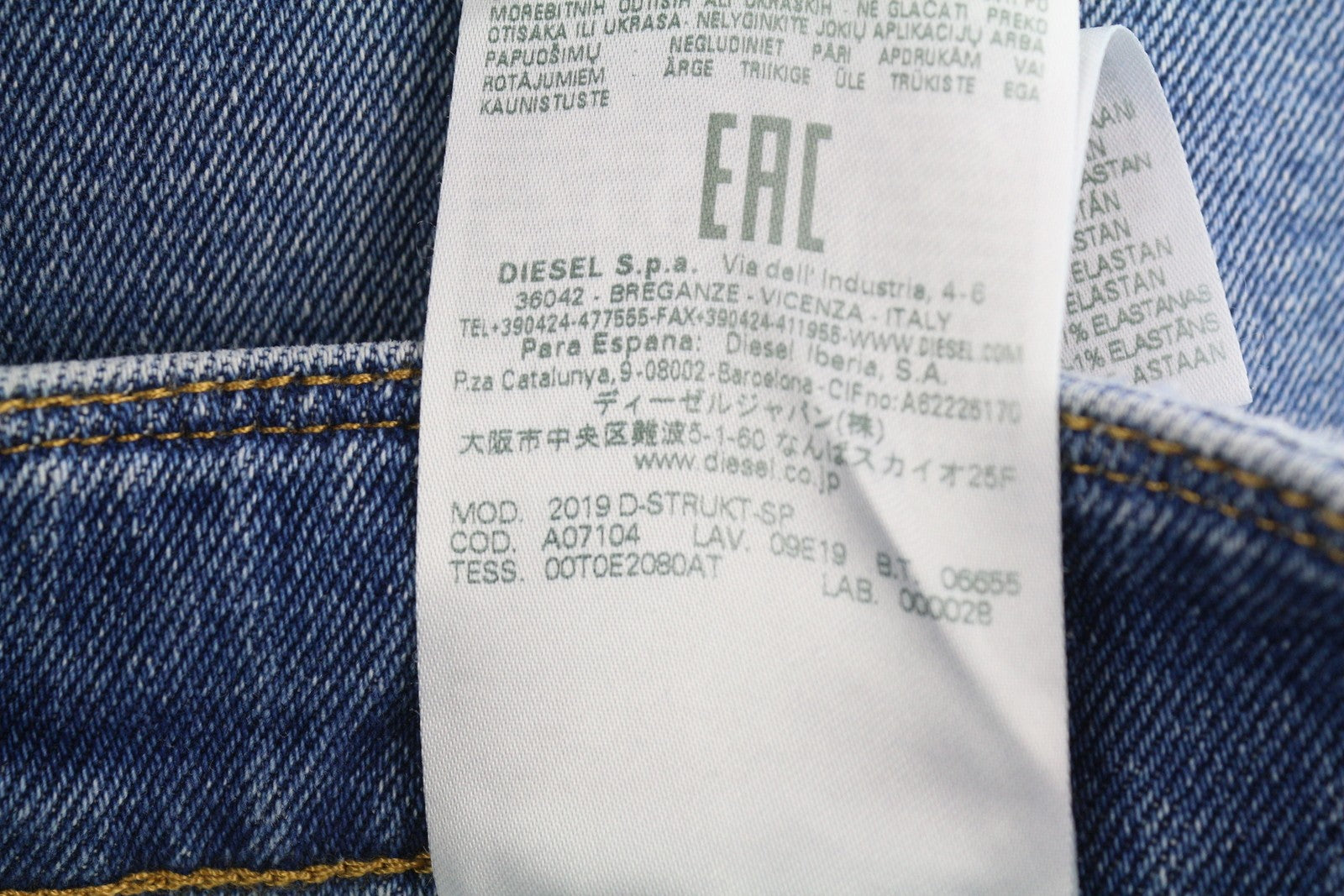 DIESEL 2019 D-Strukt-Sp 09E19 Men Jeans W31/L32 Blue Faded Washed Slim Fit Zip