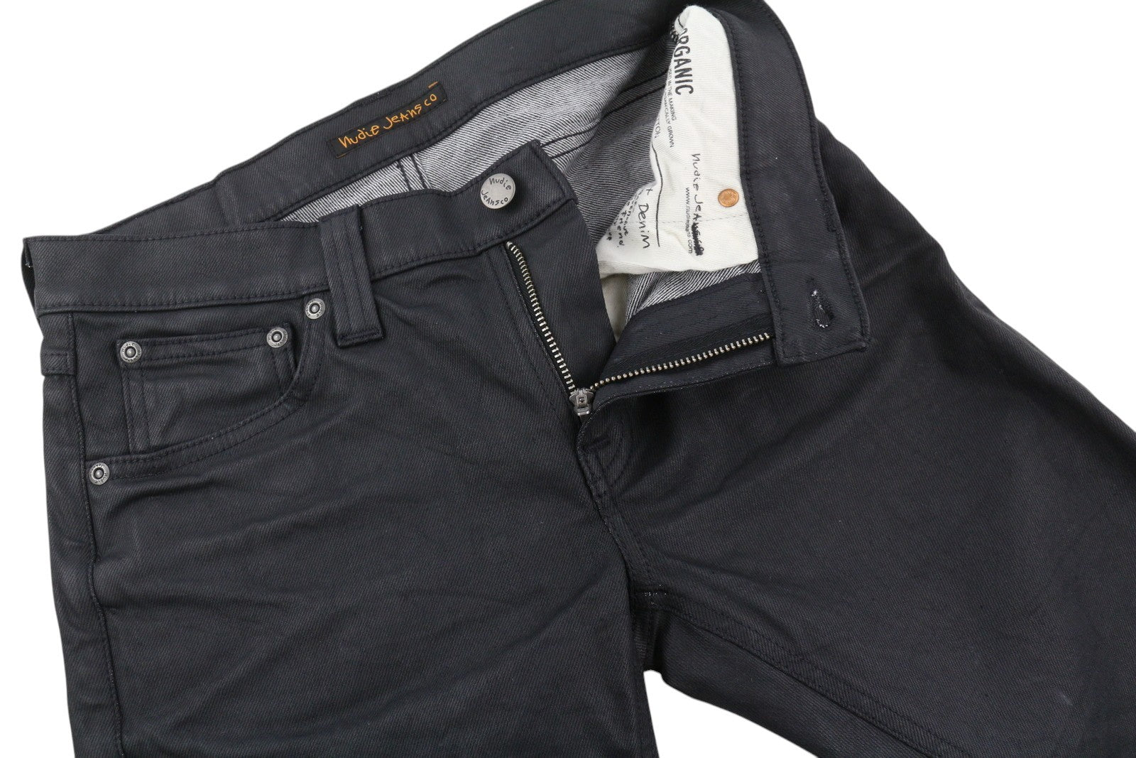 NUDIE JEANS Tight Long John Men Jeans W28/L30 Throb Black Organic Coated Slim