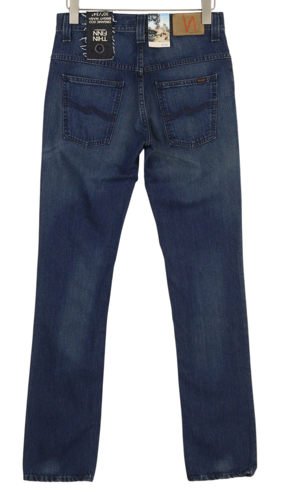 NUDIE JEANS Thin Finn Men Jeans W30/L34 Blue Faded Washed Slim Fit Organic Zip