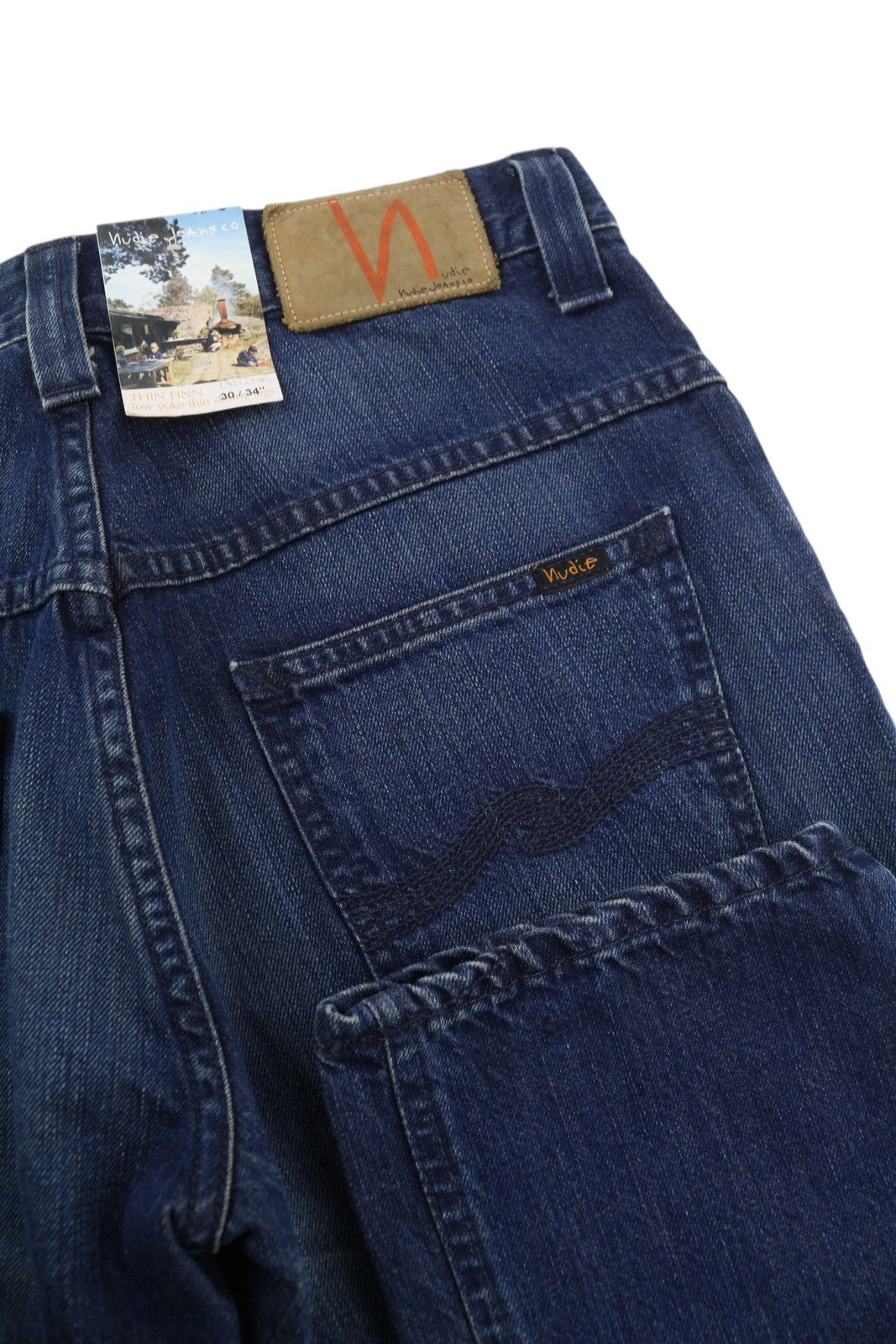 NUDIE JEANS Thin Finn Men Jeans W30/L34 Blue Faded Washed Slim Fit Organic Zip