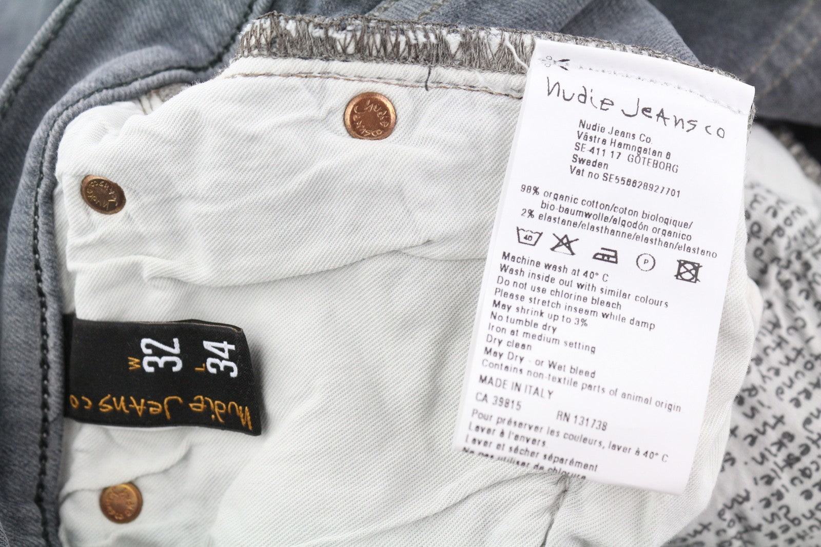 NUDIE JEANS Tight Long John Men Jeans W32/L34 Organic Charcoal Grey Faded Denim