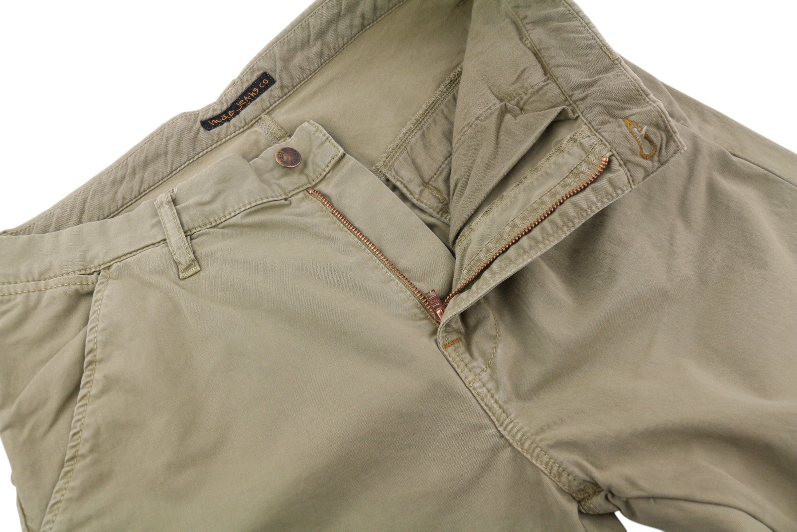 NUDIE JEANS Khaki Slim Men Trousers W30/L34 Organic Warm Sand Zip Fly Chino