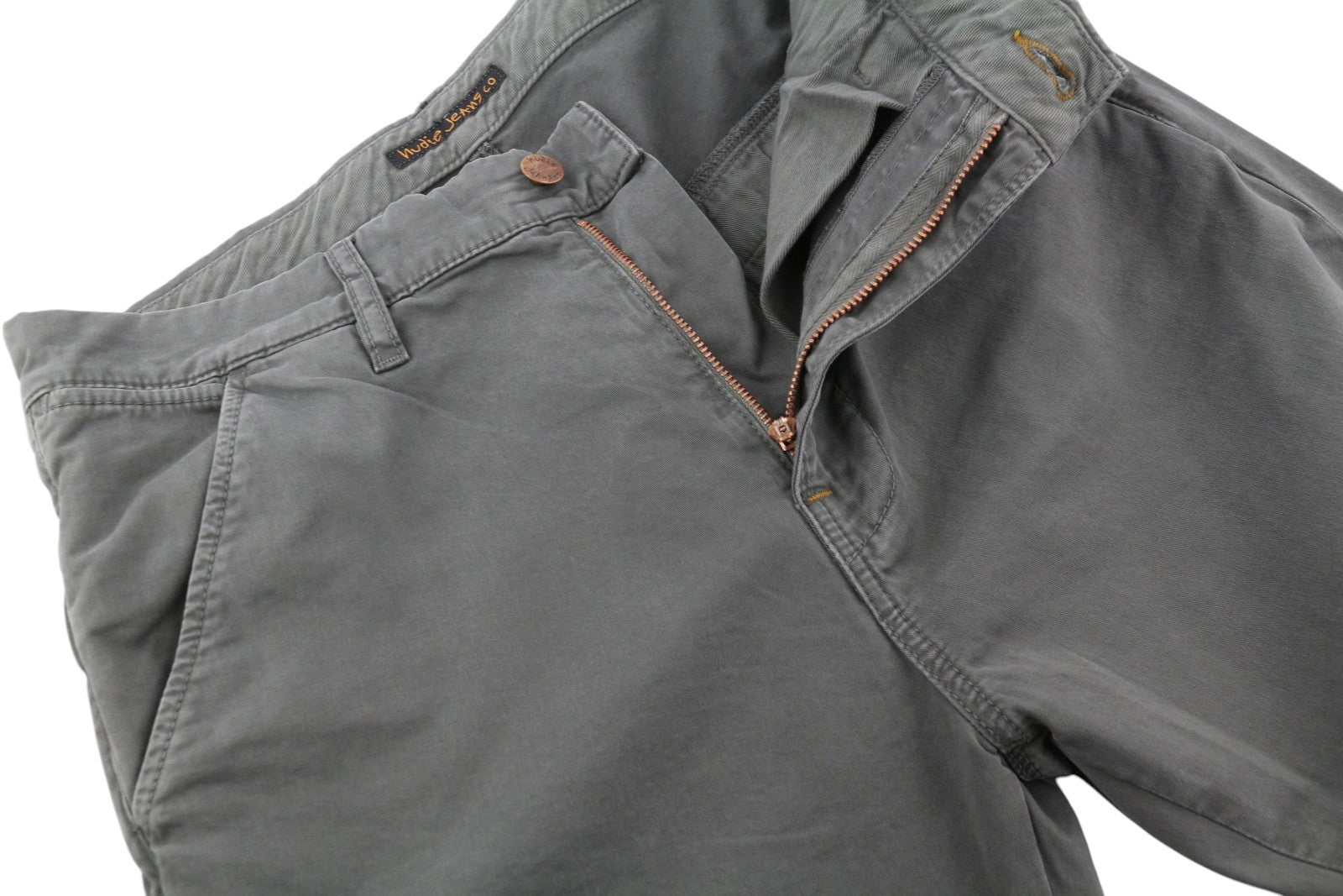 NUDIE JEANS Khaki Slim Men Trousers W30/L32 Paloma Dust Organic Zip Fly Chino