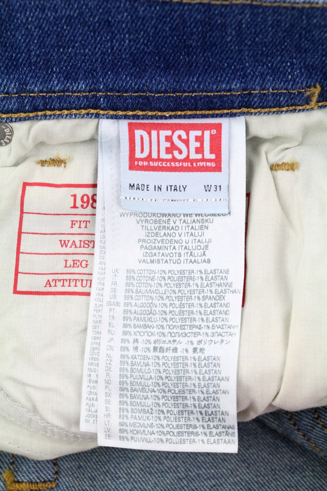 DIESEL 1983 09D82 Men Jeans W31/L34 Blue Faded Zip Fly Skinny Leg High Waist