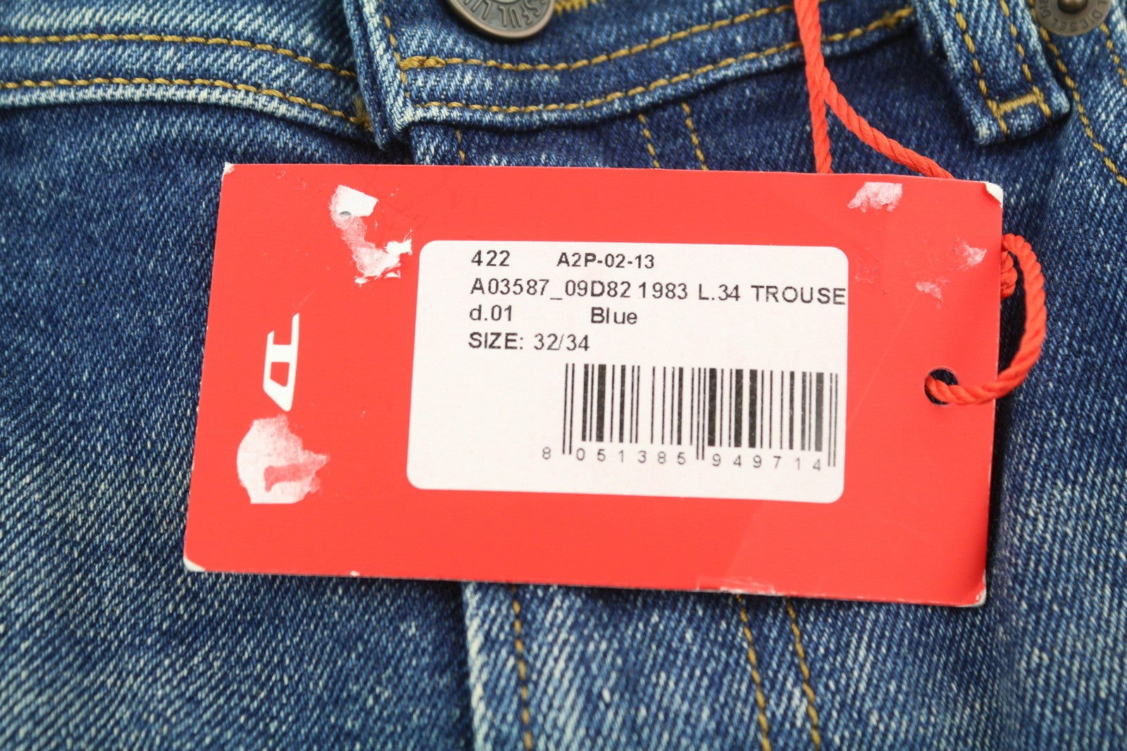 DIESEL 1983 09D82 Men Jeans W32/L34 Blue Faded Zip Fly Skinny Fit High Waist