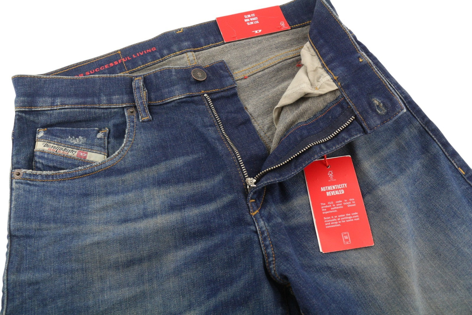 DIESEL 2019 D-Strukt 09C73 Men Jeans W30/L34 Blue Faded Washed Slim Fit Zip