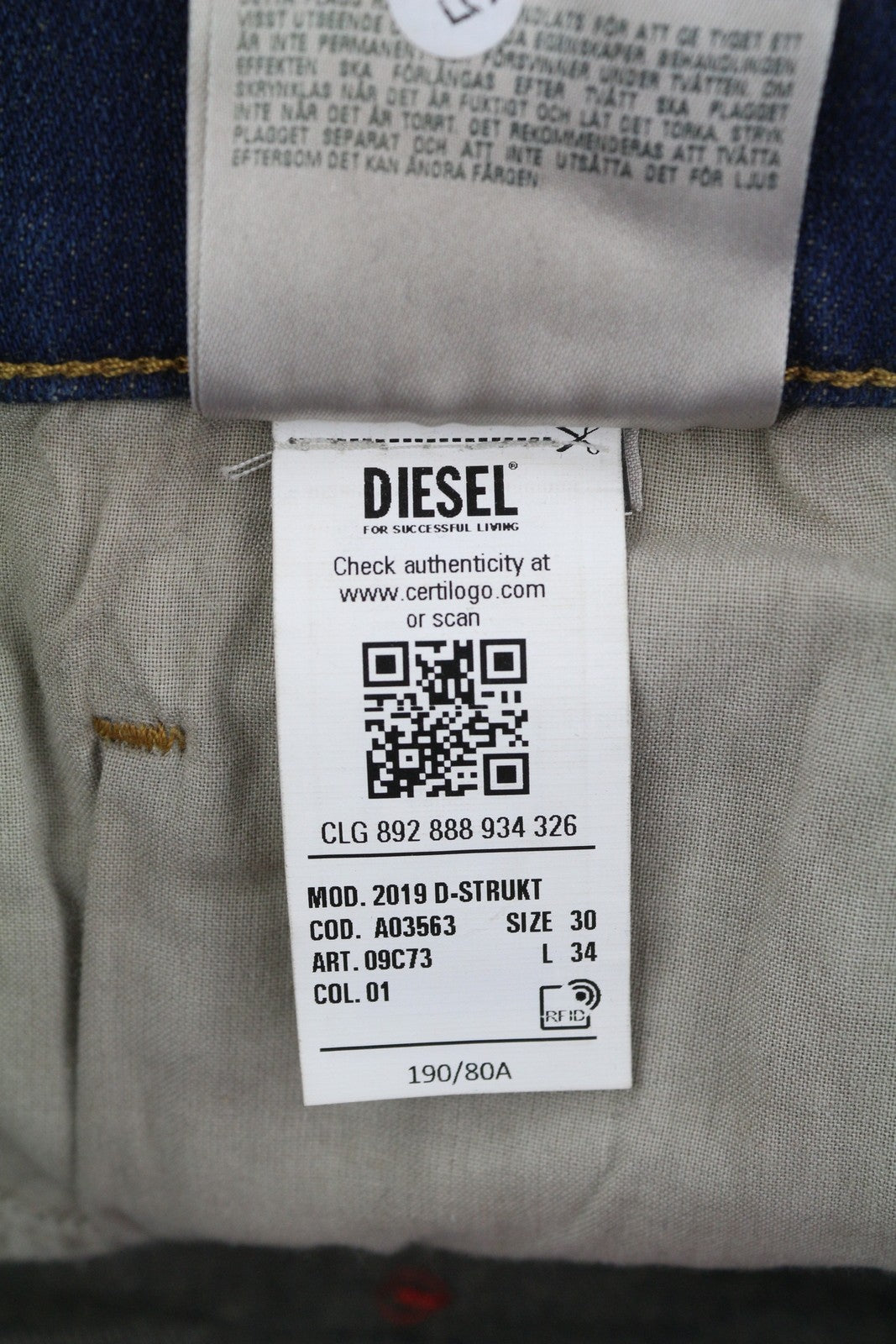 DIESEL 2019 D-Strukt 09C73 Men Jeans W30/L34 Blue Faded Washed Slim Fit Zip