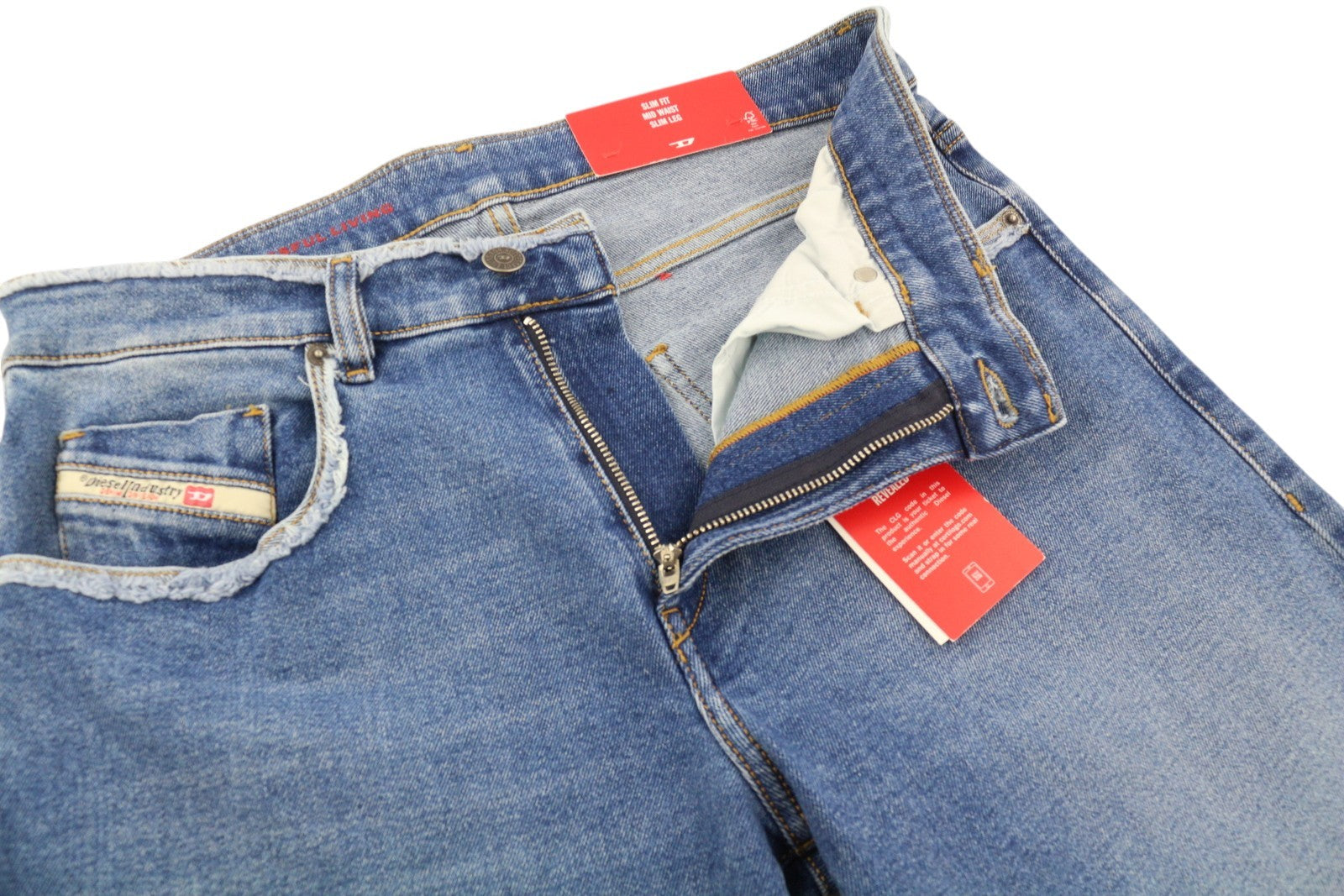 DIESEL 2019 D-Strukt-Sp 09E19 Men Jeans W31/L34 Blue Faded Washed Slim Leg Zip