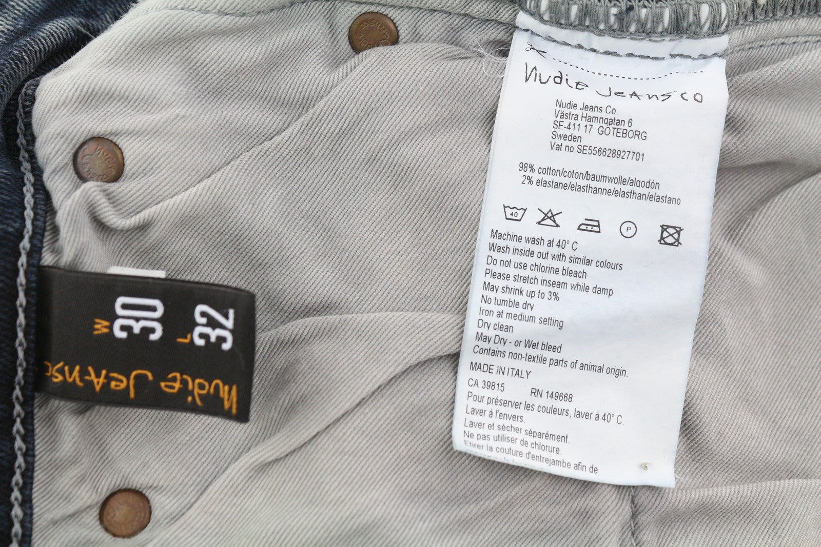 NUDIE JEANS Skinny Lin Patches Men Jeans W30/L32 Grey Faded Washed Denim Zip Fly