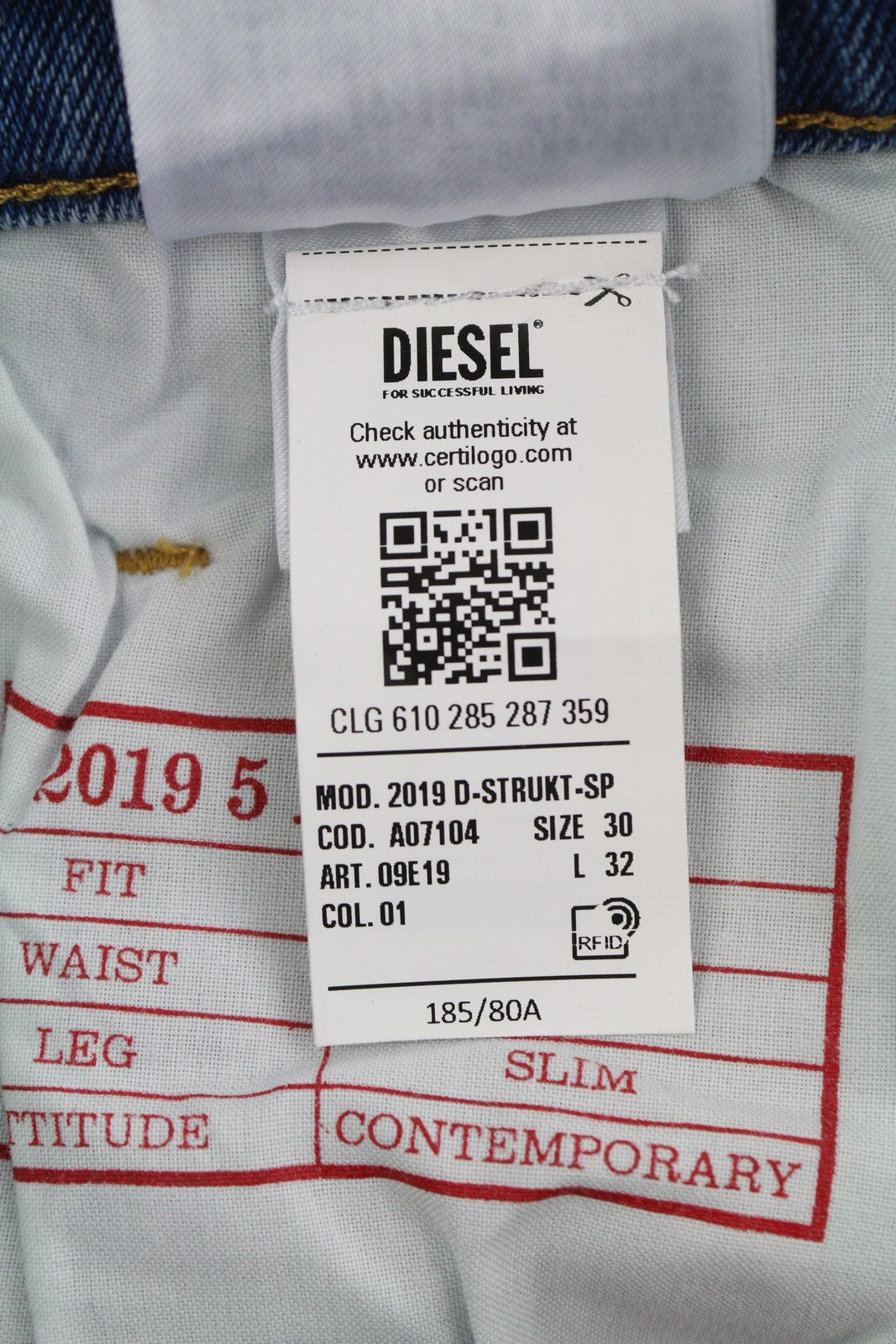 DIESEL 2019 D-Strukt-Sp 09E19 Men Jeans W30/L32 Blue Faded Washed Slim Fit Zip