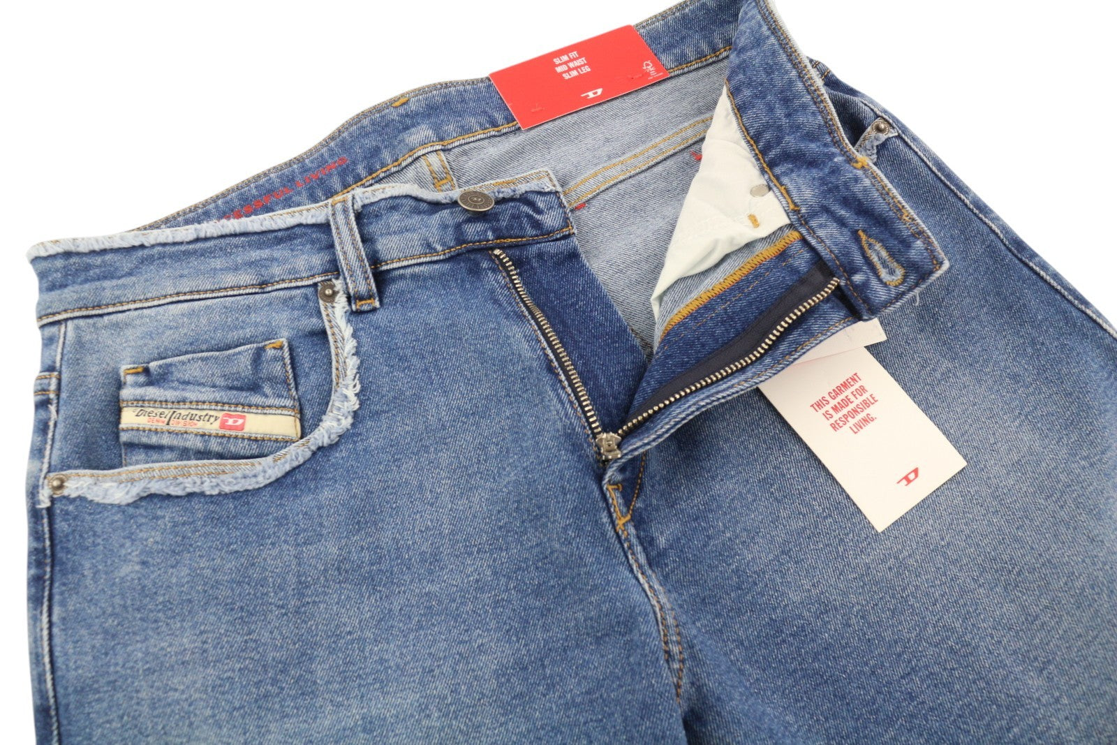 DIESEL 2019 D-Strukt-Sp 09E19 Men Jeans W30/L32 Blue Faded Washed Slim Fit Zip