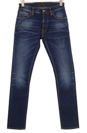 NUDIE JEANS Tilted Tor Men Jeans W29/L32 Patch Mended Button Slim Fit Faded Blue