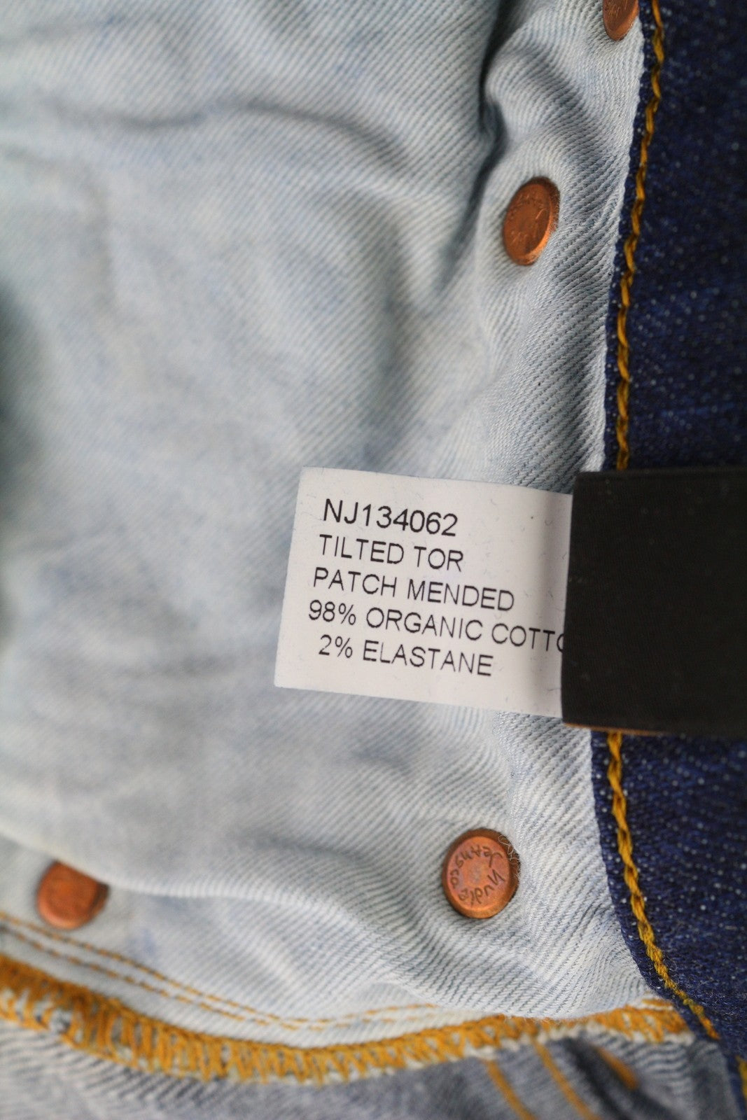 NUDIE JEANS Tilted Tor Men Jeans W29/L32 Patch Mended Button Slim Fit Faded Blue