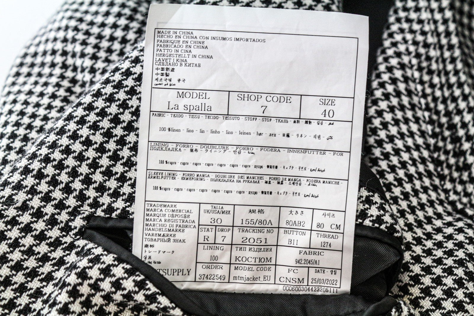 SUITSUPPLY La Spalla Women's UK30R Grey Pure Linen Patterned Two-Piece Suit