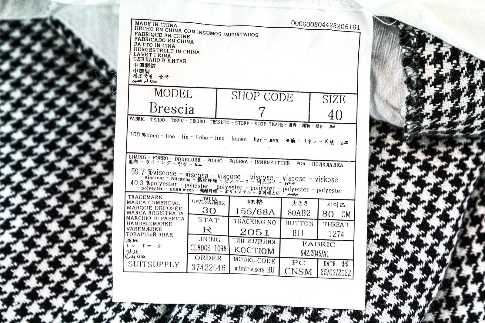 SUITSUPPLY La Spalla Women's UK30R Grey Pure Linen Patterned Two-Piece Suit