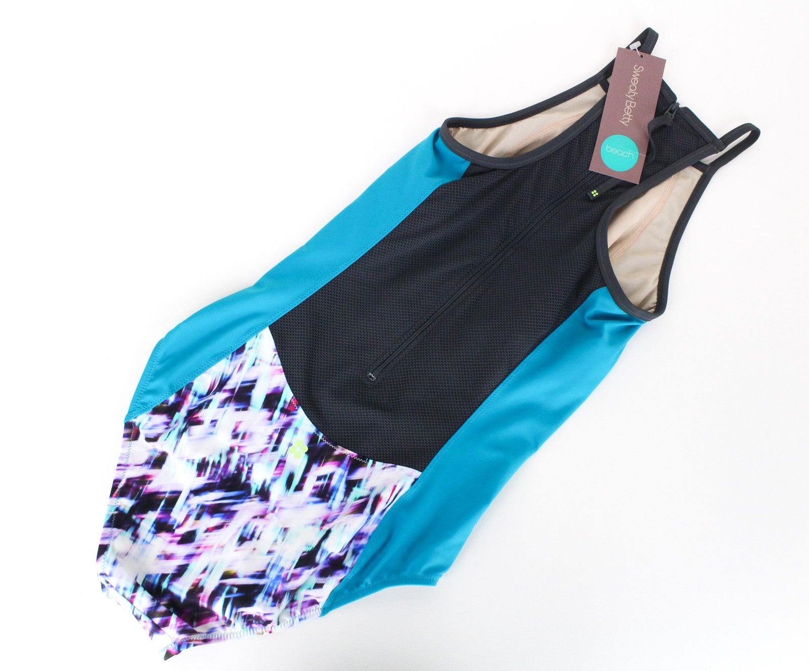 SWEATY BETTY Aquaglide Women S Blue Print Quick Dry One-Piece Swimwear