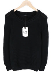 DENHAM Modu Women's XS Black Pure Cotton Knit Long Sleeve V-Neck Sweatshirt