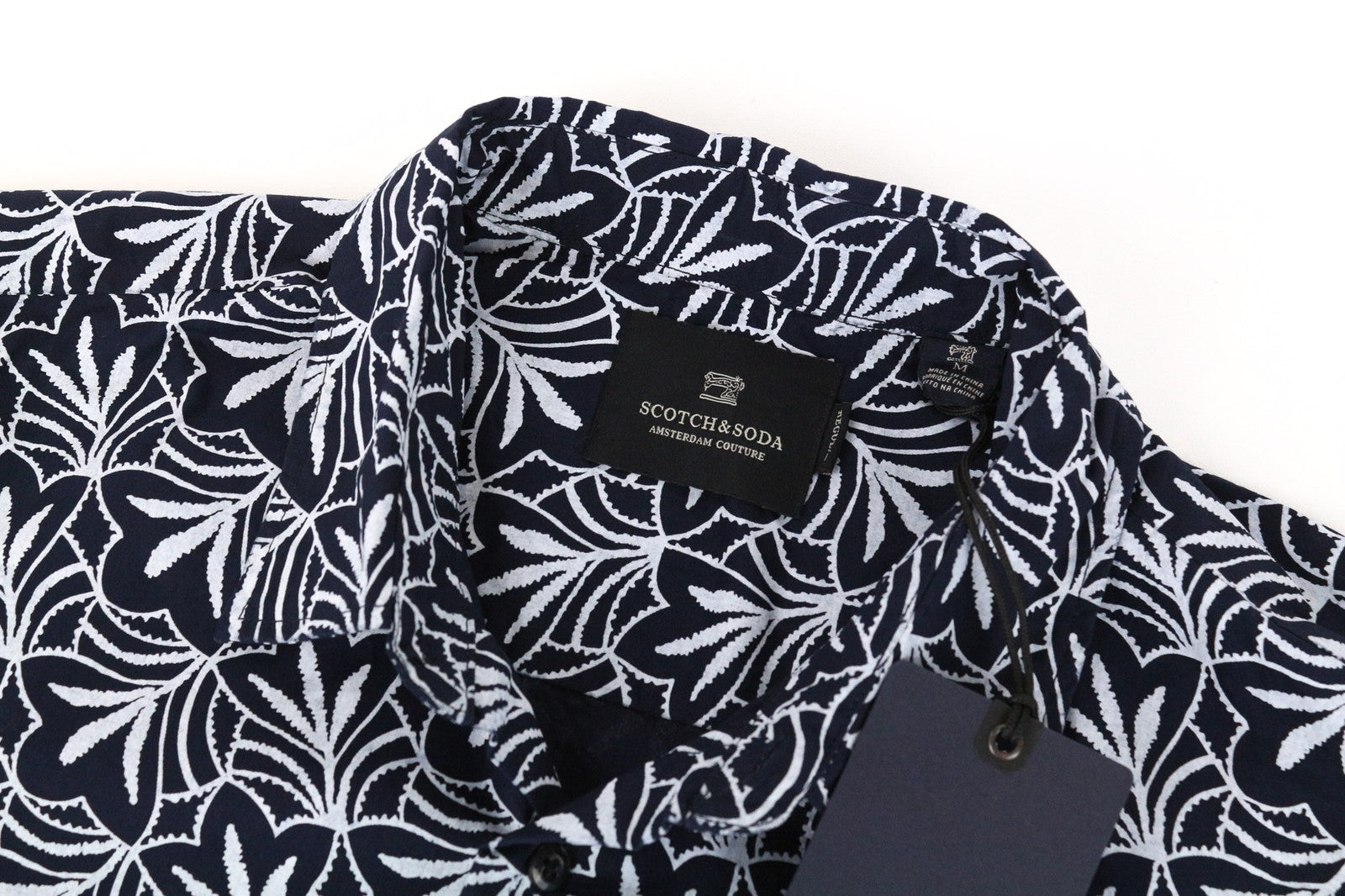 SCOTCH & SODA Ams Couture Men's M Navy Pure Cotton Patterned Long Sleeve Shirt