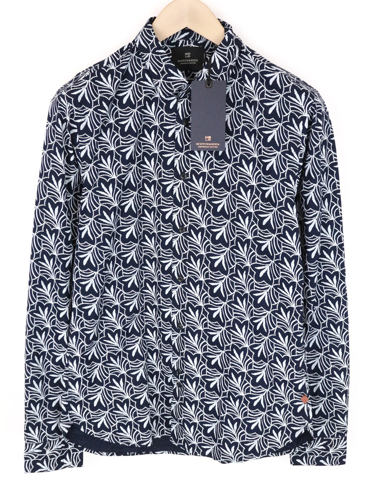 SCOTCH & SODA Ams Couture Men's M Navy Pure Cotton Patterned Long Sleeve Shirt