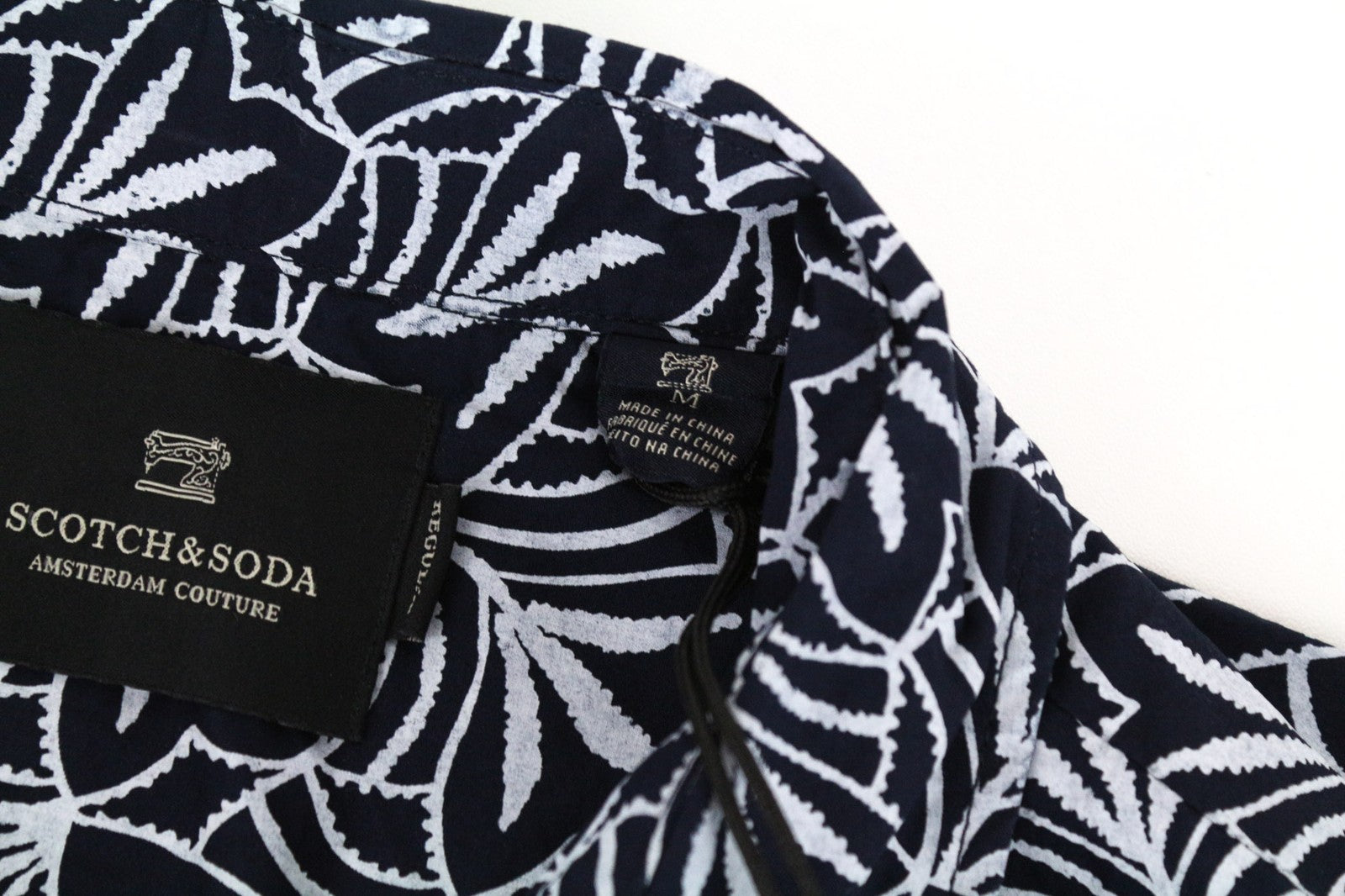 SCOTCH & SODA Ams Couture Men's M Navy Pure Cotton Patterned Long Sleeve Shirt