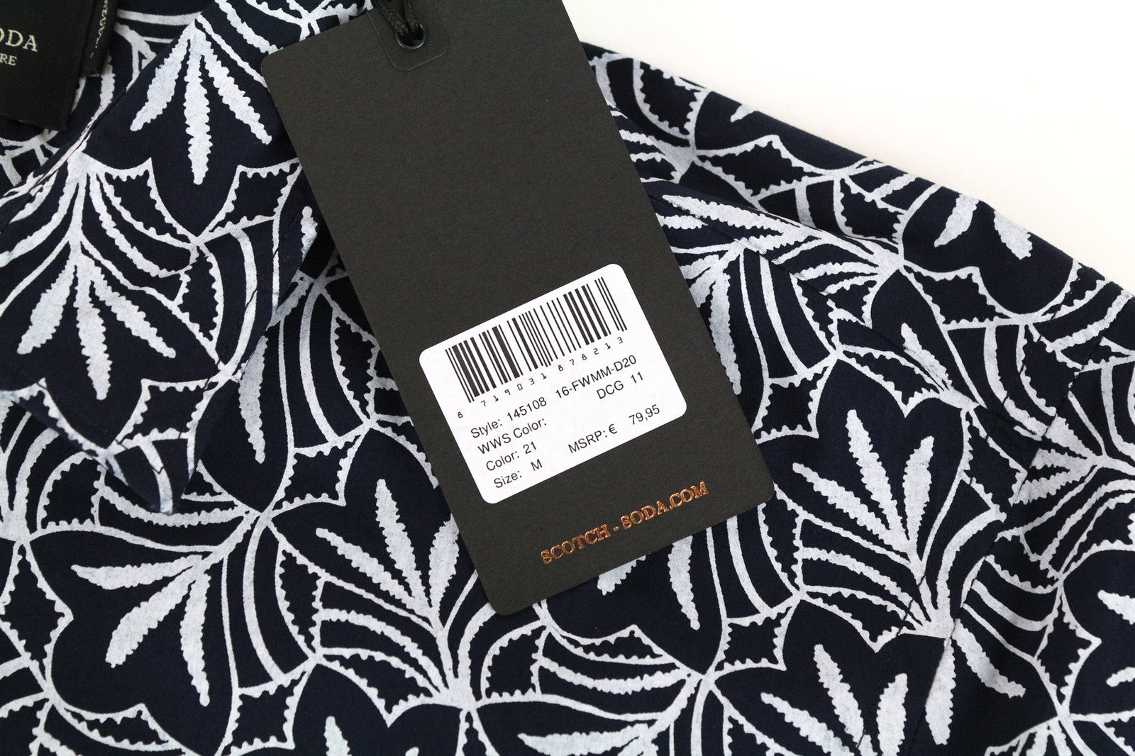 SCOTCH & SODA Ams Couture Men's M Navy Pure Cotton Patterned Long Sleeve Shirt