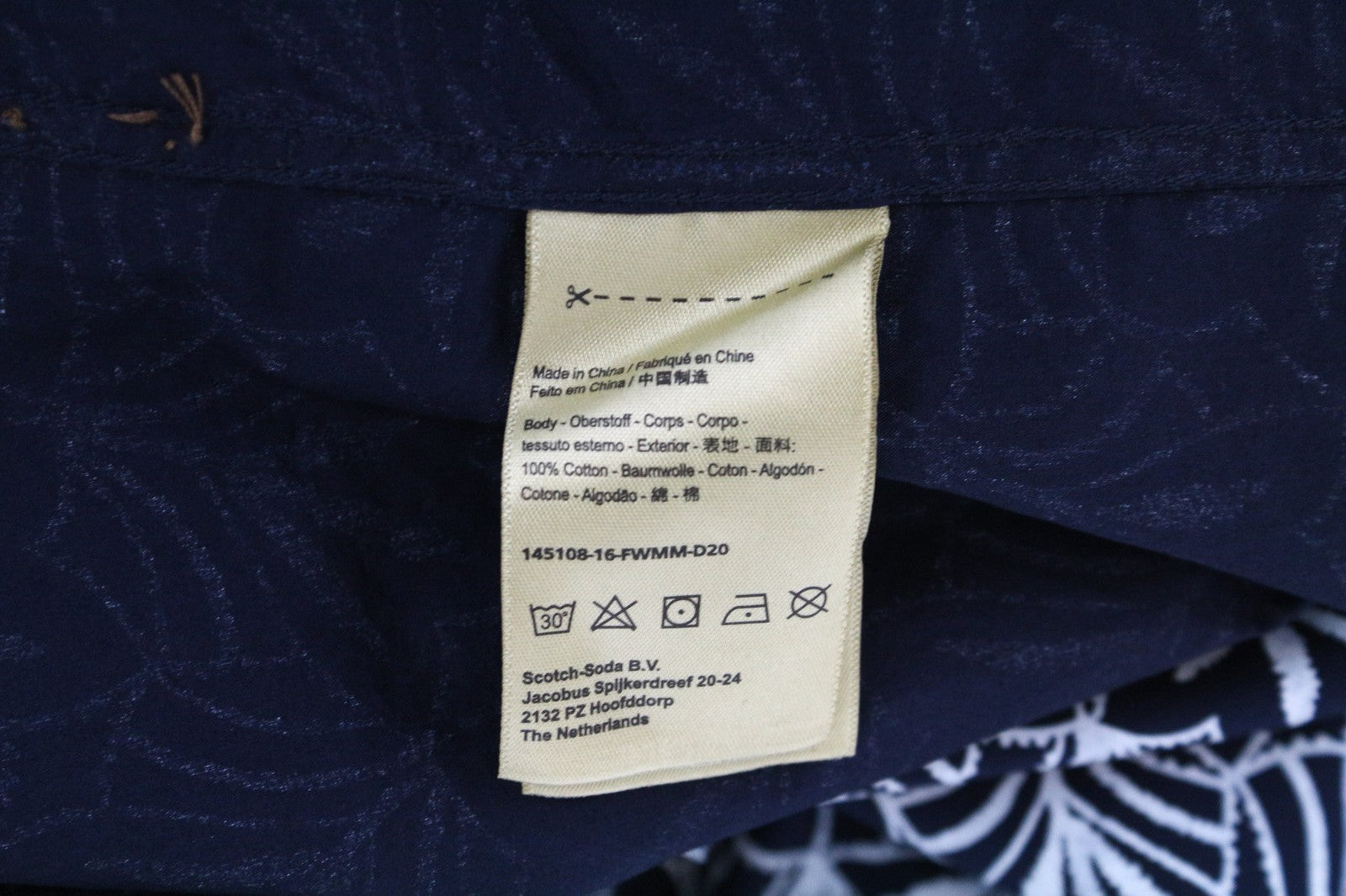 SCOTCH & SODA Ams Couture Men's M Navy Pure Cotton Patterned Long Sleeve Shirt