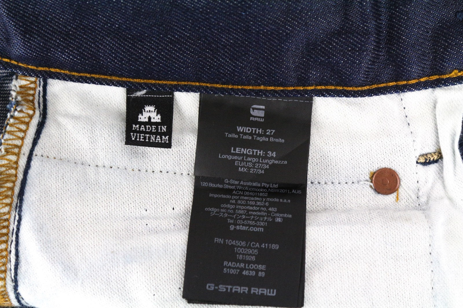 G-STAR Radar Men's W27/L34 Dark Aged Blue Loose Hydrite Non-Stretch Jeans