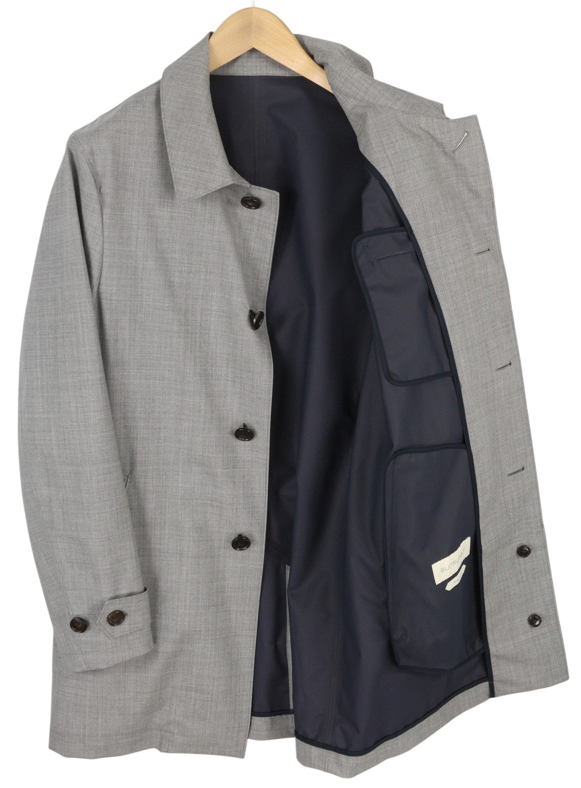 SUITSUPPLY Rivington Men Raincoat UK40R Grey Melange Water Repellent RRP€349