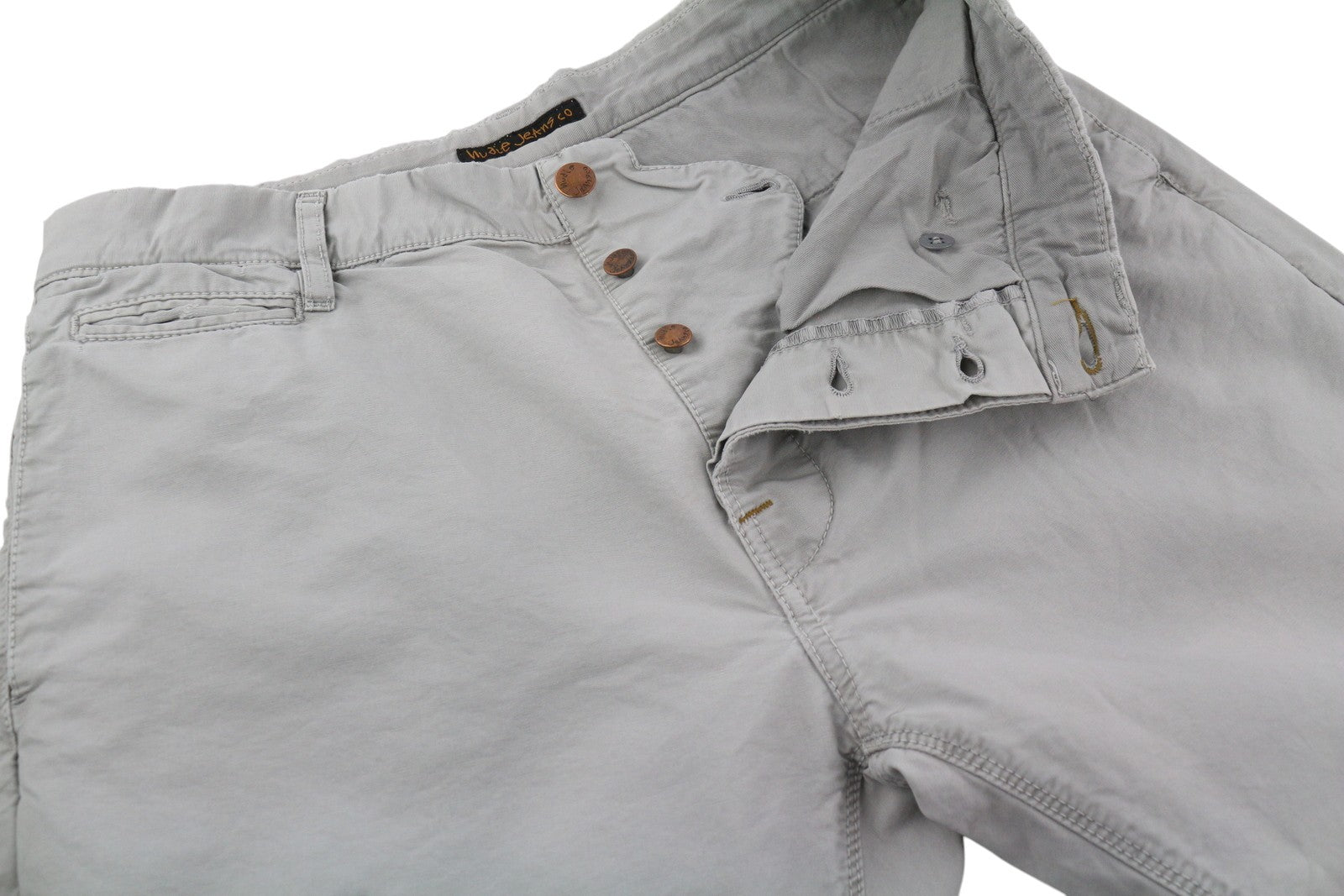 NUDIE JEANS Khaki Regular Men Trousers W32/L34 Organic Moon Dust Ripped Chino