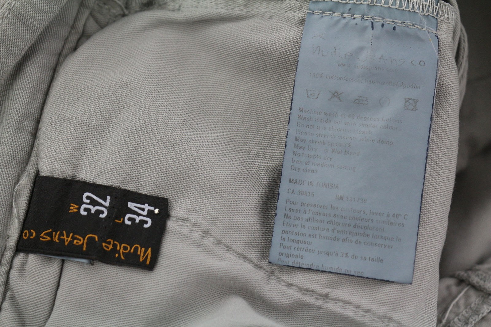 NUDIE JEANS Khaki Regular Men Trousers W32/L34 Organic Moon Dust Ripped Chino