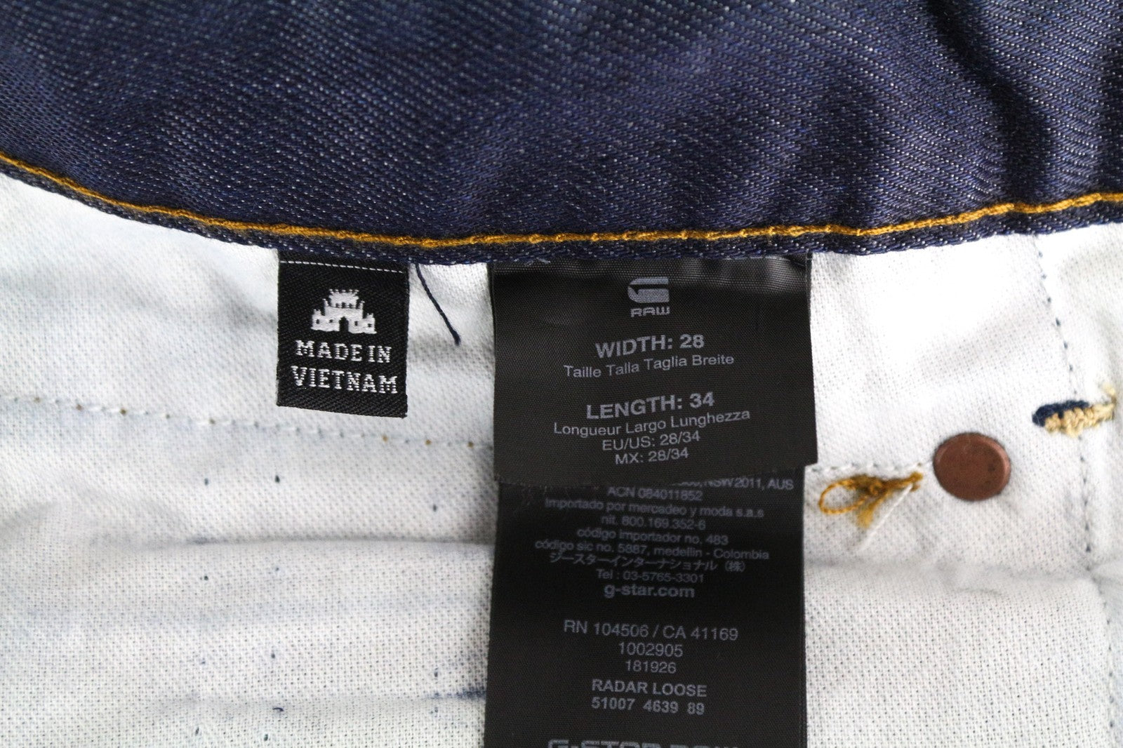 G-STAR Radar Men's W28/L34 Dark Blue Loose Cut Non-Stretch Button-Fly Jeans