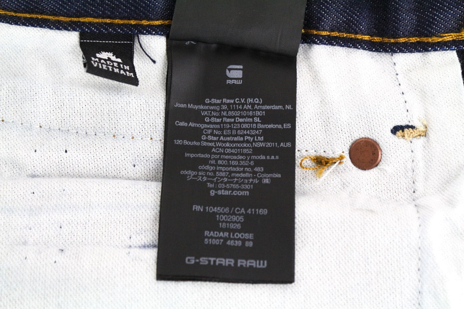 G-STAR Radar Men's W28/L34 Dark Blue Loose Cut Non-Stretch Button-Fly Jeans