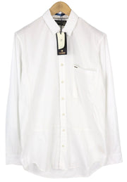 SCOTCH & SODA Men Shirt ~L Long White Button-Up Spread Neck Patch Pocket Logo