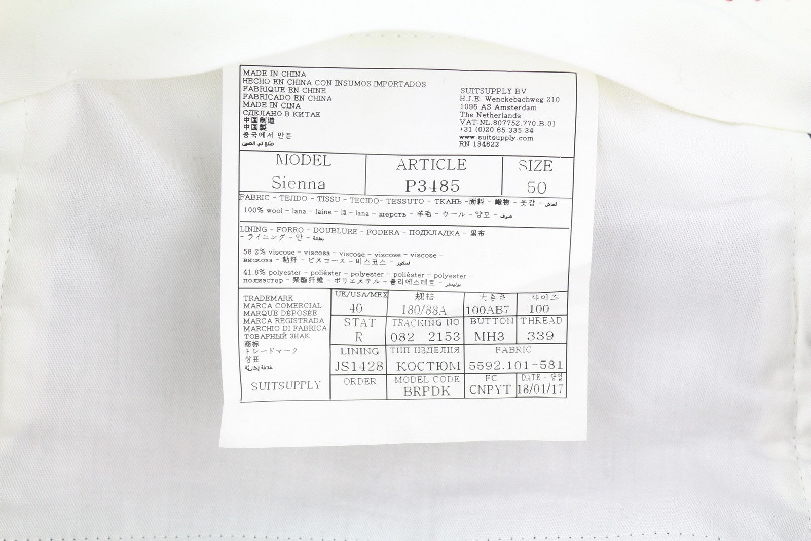 SUITSUPPLY Sienna Ticket Pocket Men Suit UK40R Dark Blue Patterned Wool 2in1