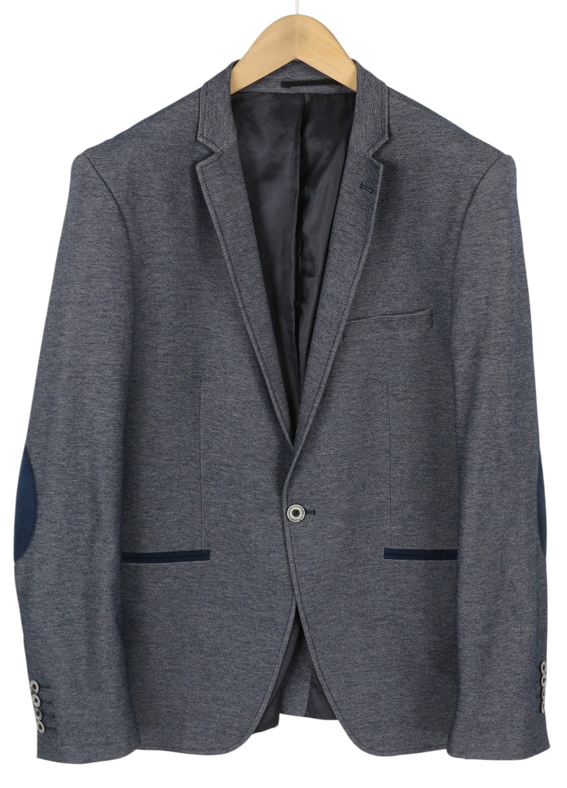 WEAVER Men Blazer 54 Blue Patterned Elbow Patches Notch Lapel Single-Breasted