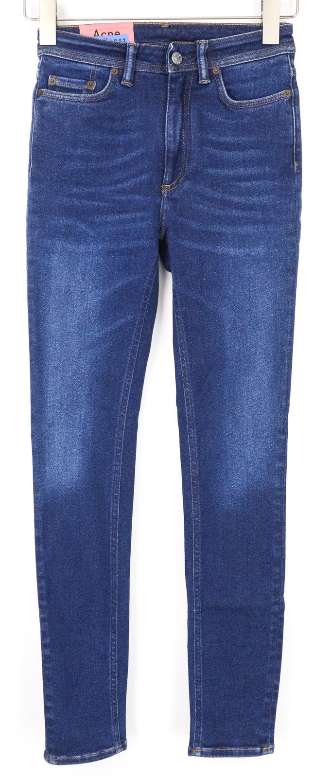 ACNE STUDIOS Peg Women's W24/L32 Washed Blue Skinny Cotton Stretch Fit Jeans