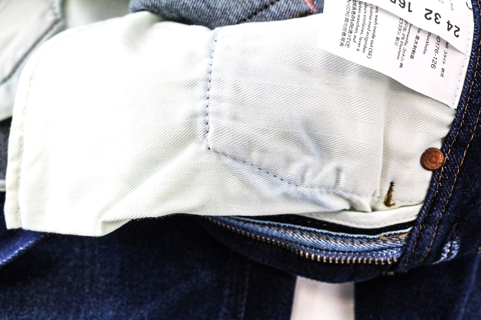 ACNE STUDIOS Peg Women's W24/L32 Washed Blue Skinny Cotton Stretch Fit Jeans