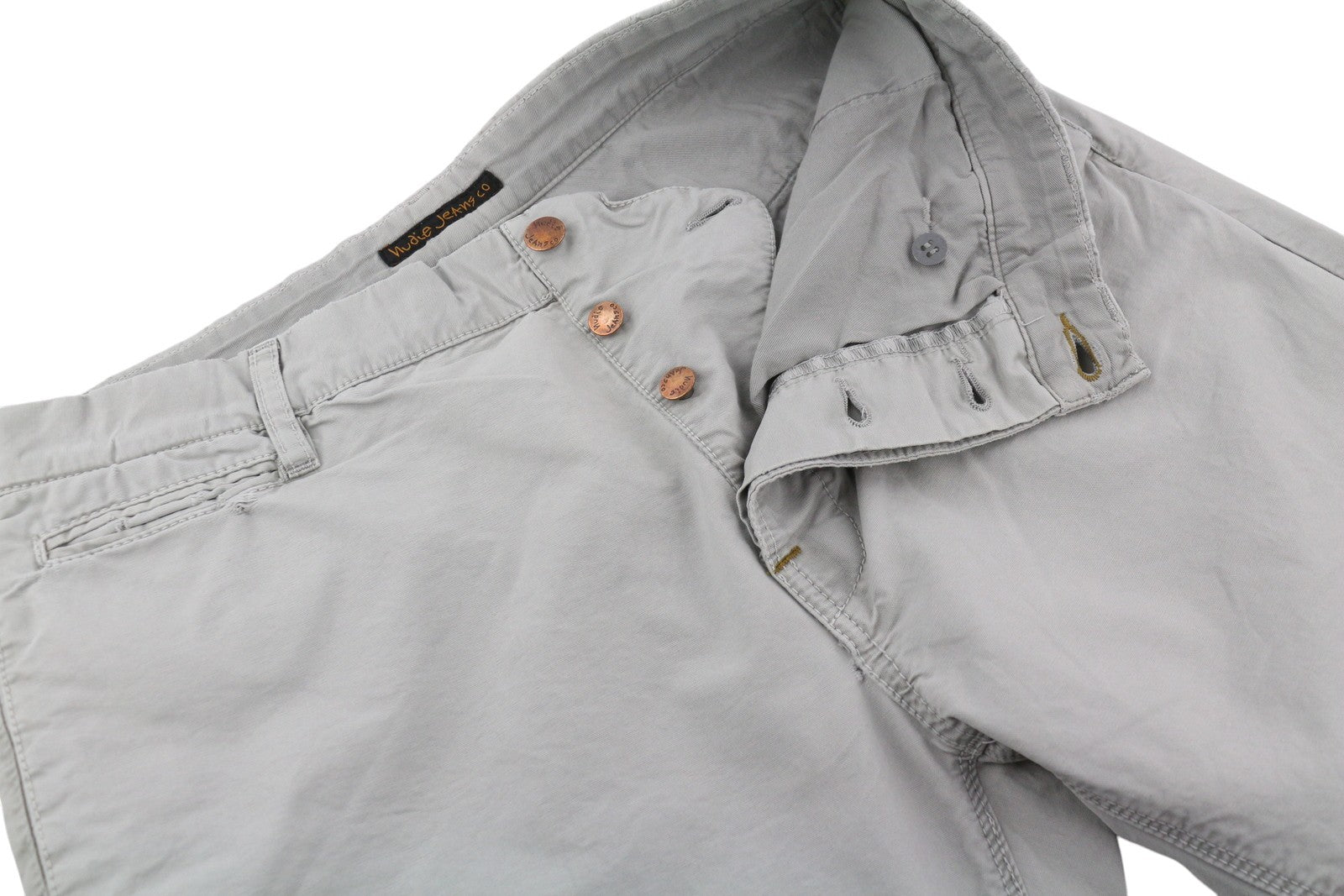 NUDIE JEANS Khaki Regular Men Trousers W32/L34 Organic Moon Dust Distress Chino