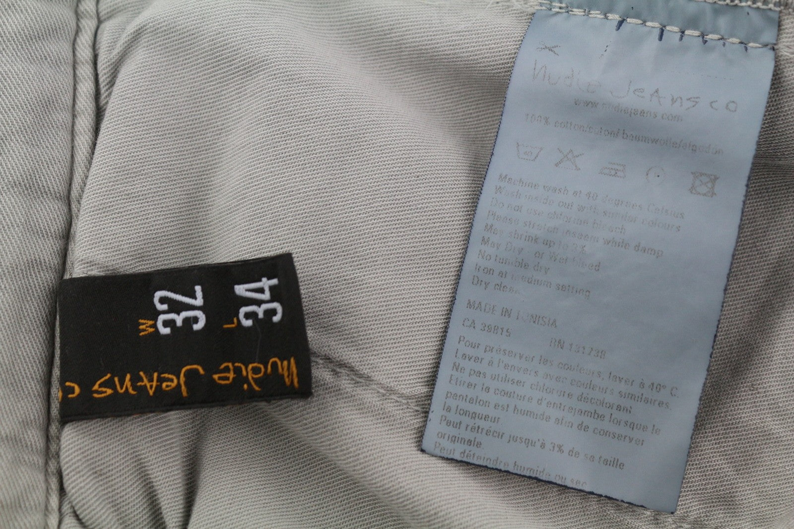 NUDIE JEANS Khaki Regular Men Trousers W32/L34 Organic Moon Dust Distress Chino