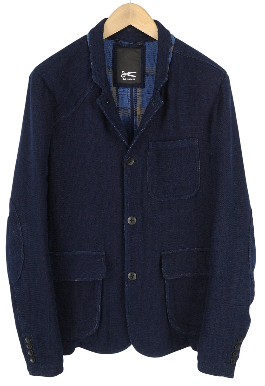 DENHAM Men Blazer M Dark Blue Notch Lapel Button-Up Unlined Single-Breasted