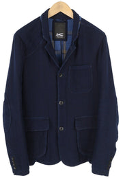 DENHAM Men Blazer M Dark Blue Notch Lapel Button-Up Unlined Single-Breasted