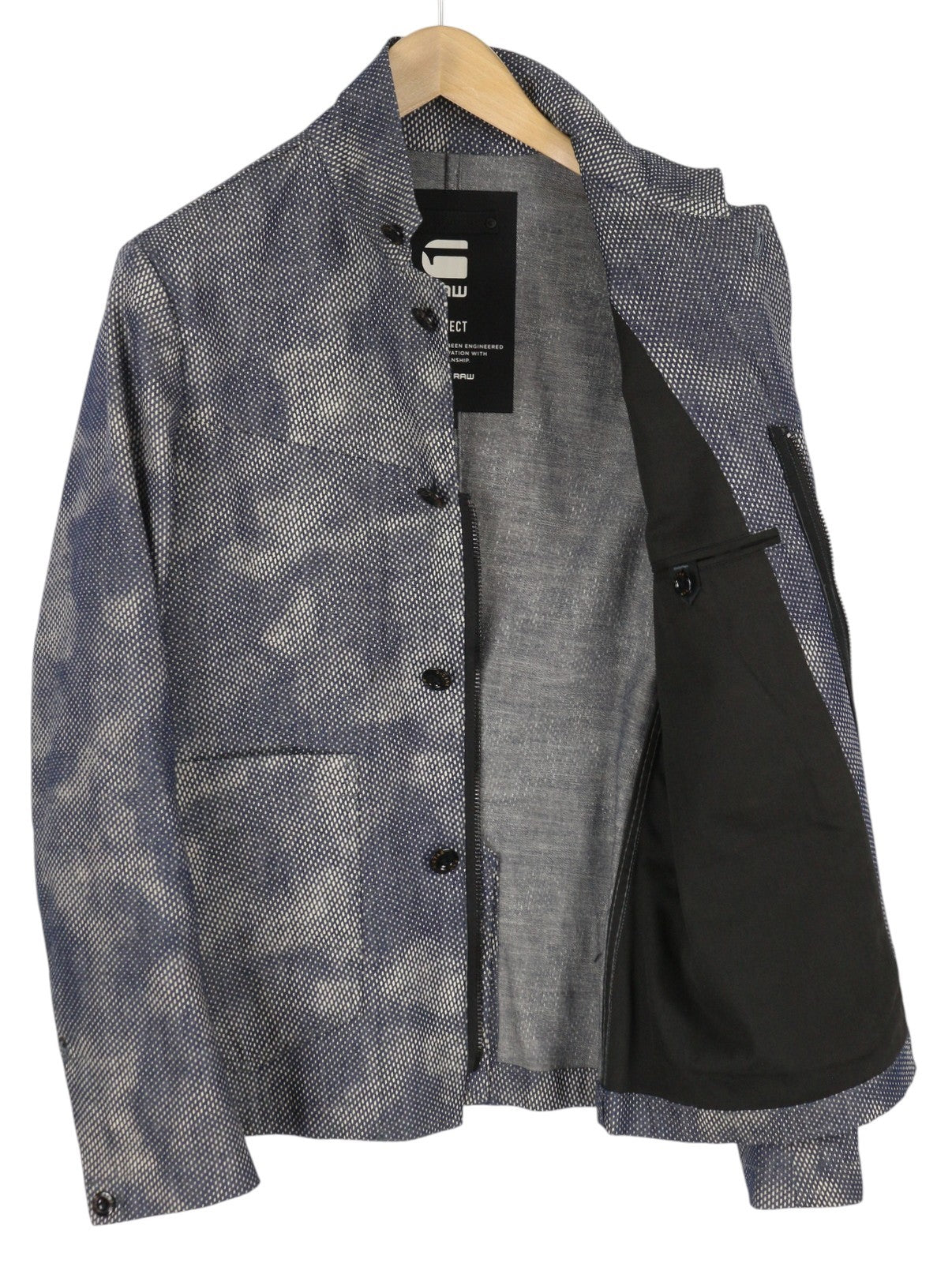 G-STAR Bronson Men Blazer M Blue Camouflage Patterned Buttoned Unlined Logo
