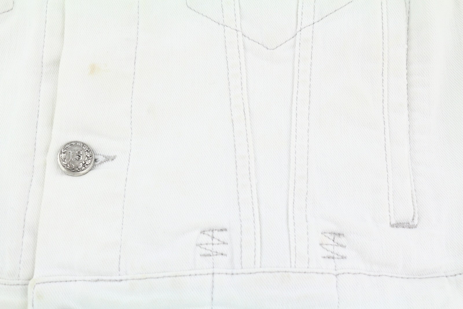 R13 Kelsey Shirring Denim Women Jacket M Ibrooke White Shoulder Pads RRP€999