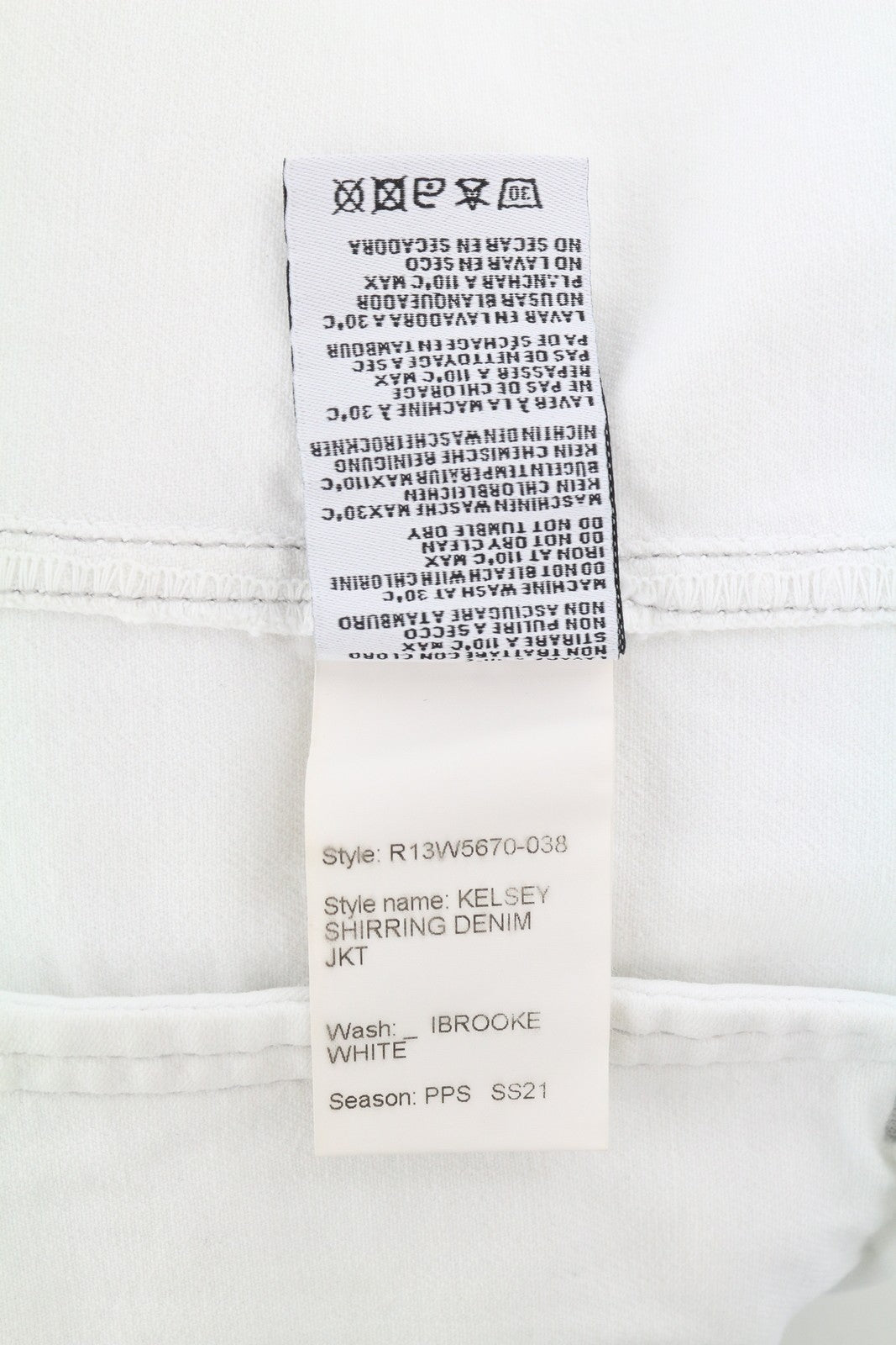 R13 Kelsey Shirring Denim Women Jacket M Ibrooke White Shoulder Pads RRP€999