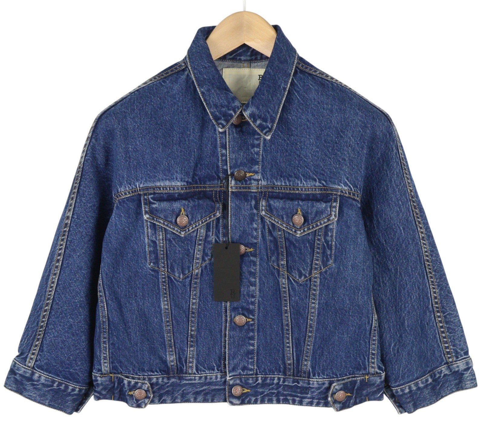 R13 Cropped Raglan Trucker Women Jacket M Jasper Tex Button-Up Spread Blue $798