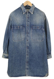 R13 Usn Long Sleeve Shirt Dress Women M Kelly Button-Up Faded Washed Denim Blue