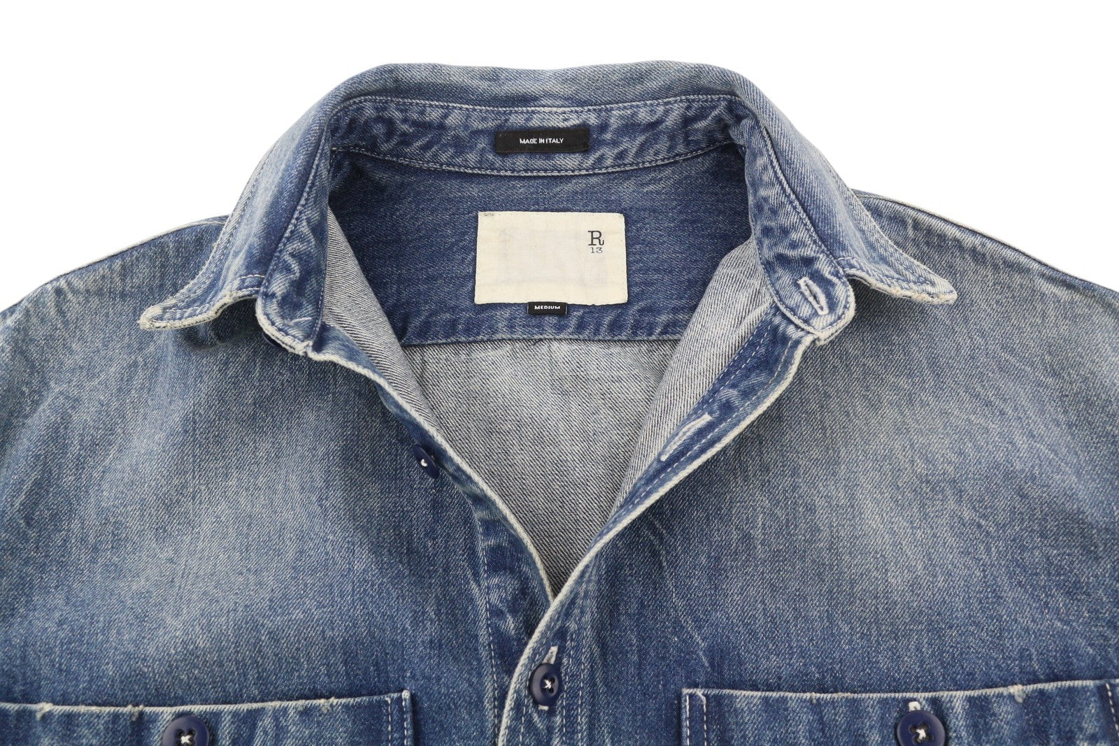 R13 Usn Long Sleeve Shirt Dress Women M Kelly Button-Up Faded Washed Denim Blue