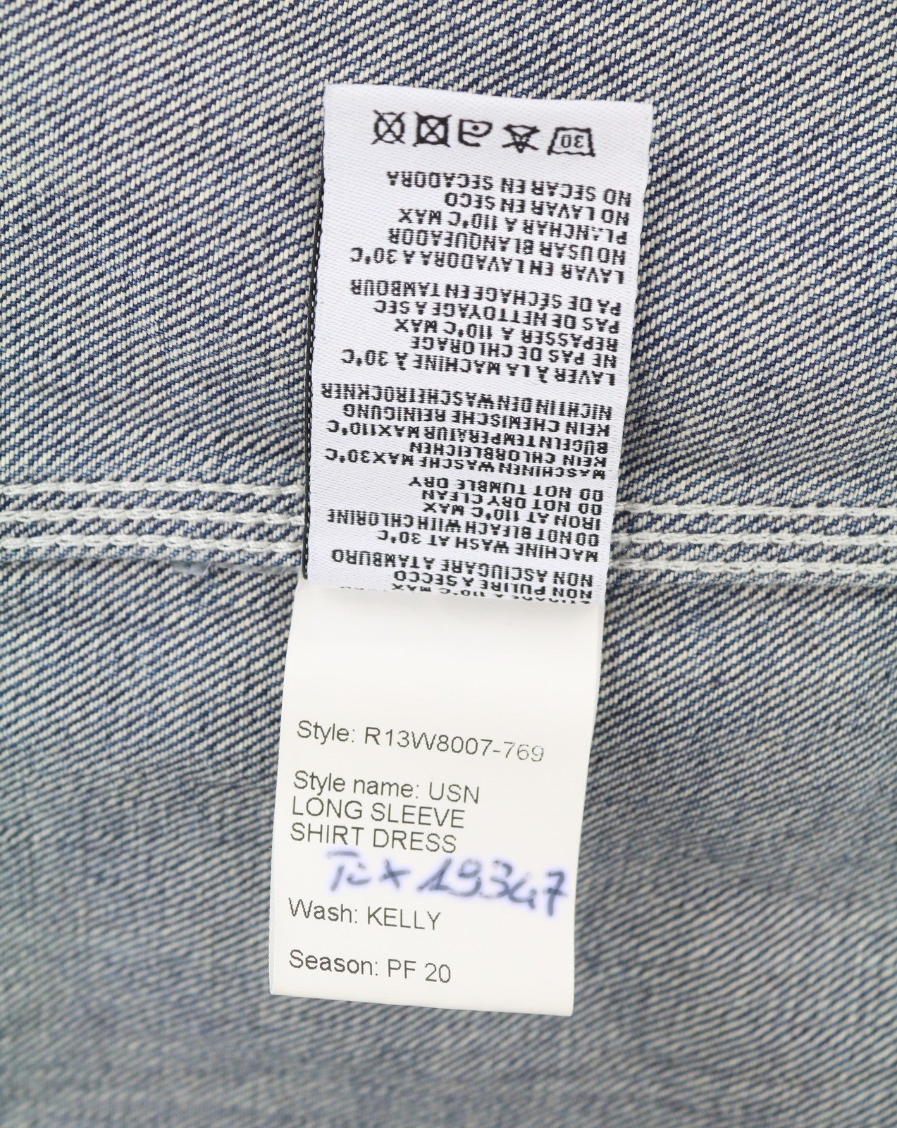 R13 Usn Long Sleeve Shirt Dress Women M Kelly Button-Up Faded Washed Denim Blue