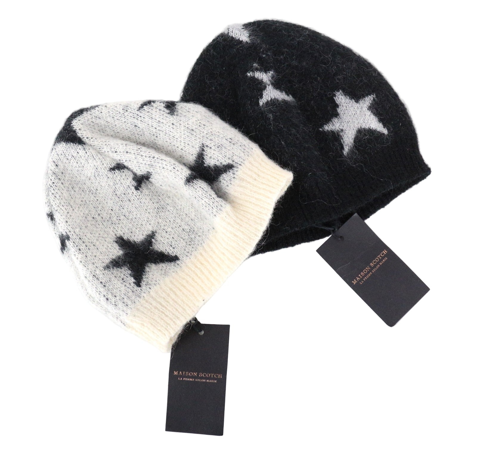 MAISON SCOTCH Women's OS Light Grey Beanie 2-Pack Stars Mohair Blend Knit